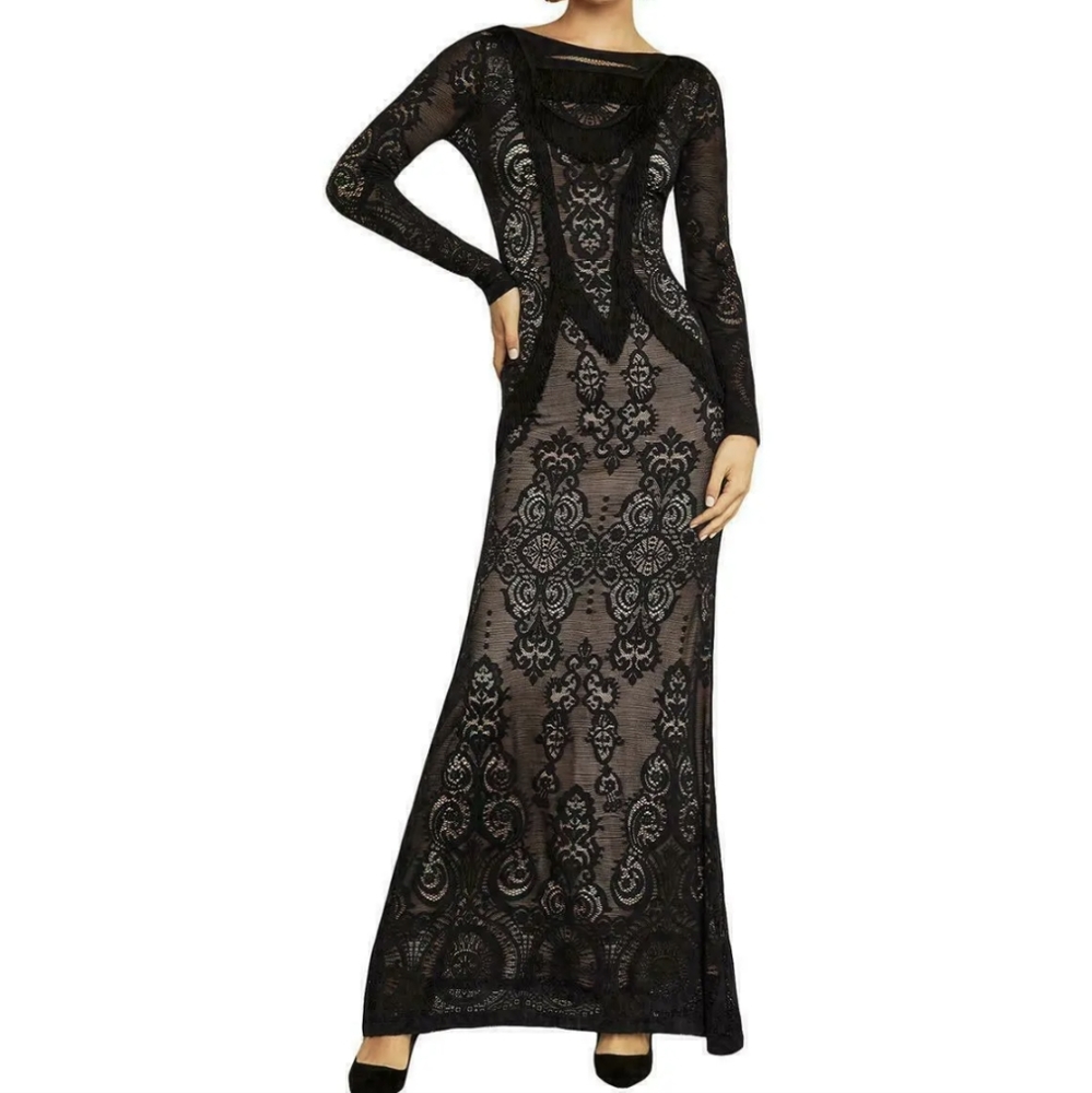 BCBGMaxAzria Lace Fringe Trim Gown